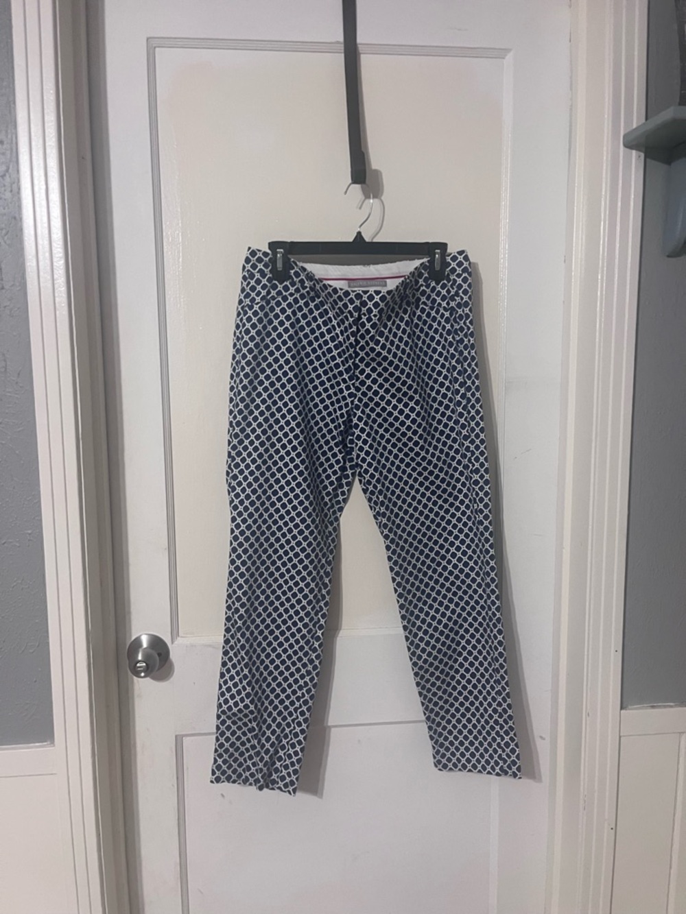 Valerie Stevens Navy & White Geometric Straight Leg Pants